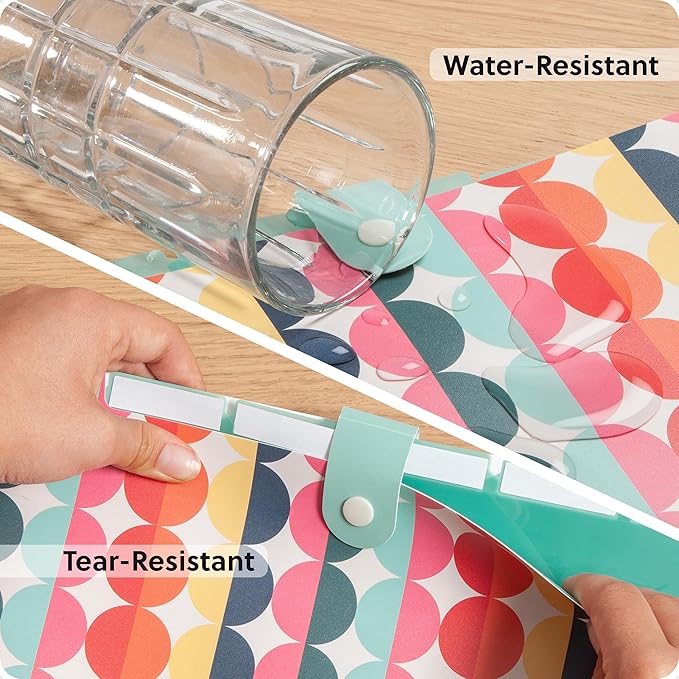 U Brands Poly 6 Pocket Expandable Folder with Tabs, Colorful Cubist, 1 Count, 1/5-cut tabs and 14 Blank Adhesive Labels