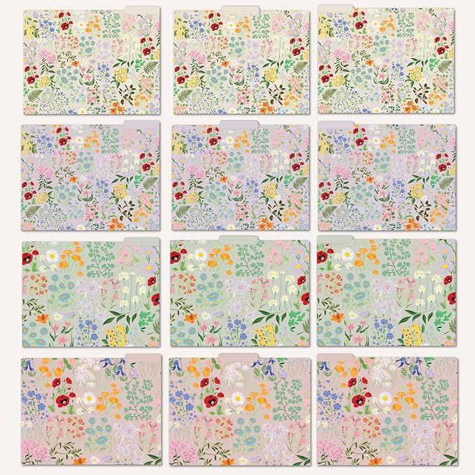 bloom daily planners Decorative File Folders - Set of 12 Letter Size (8.5” x 11”) Organizers, 1/3 Cut Tabs - Aesthetic Floral Folders for School & Office - Garden Party