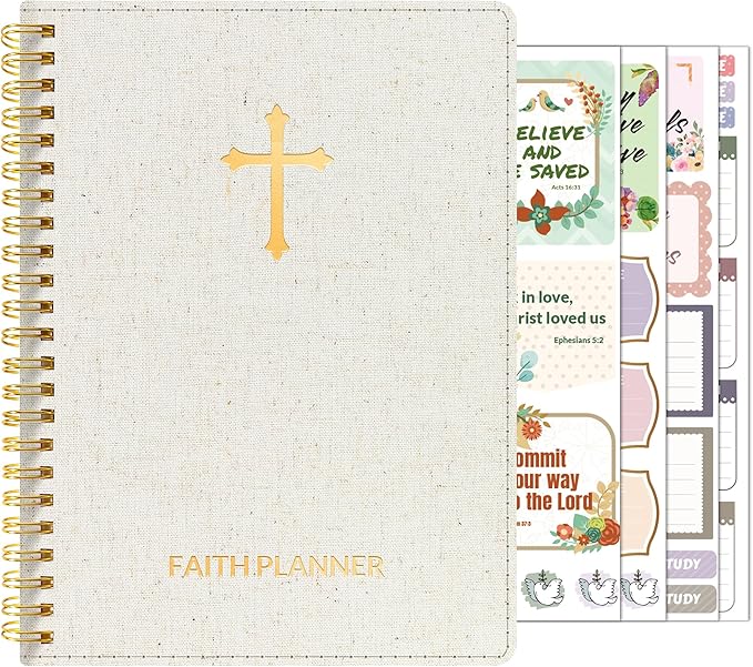 2026 Christian Planner - 12 Month Bible Journal and Prayer Planner A5 Spiral Bound, Monthly & Weekly Christian Organizer Gifts for Women Men (Beige)