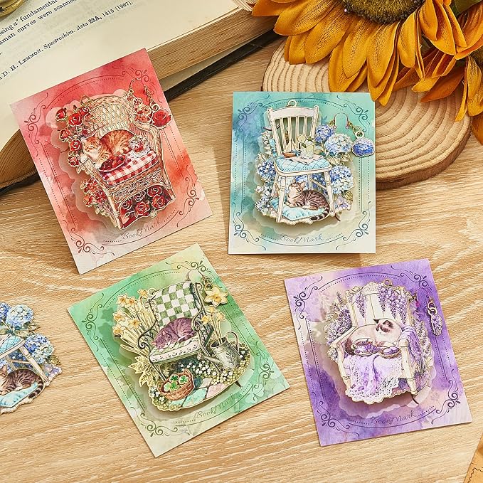 4 PCS Cat Bookmarks for Pet Lovers, Metal Bookmark, Cozy Book Lover Gifts for Women,Book Accessories
