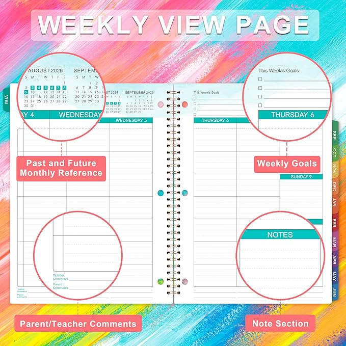 Student Planner 2026-2027 - School Planner, Aug. 2026 - Jun. 2027, 8.5" x 11", School Planner 26-27, 2026-2027 Academic Planner with 3-Hole Punched, Colourful Monthly Tabs & Stickers