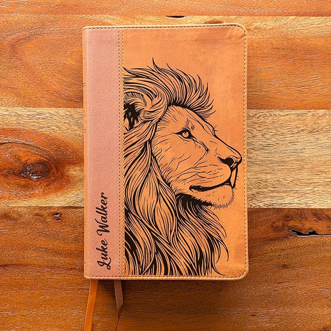 Farm and Posh Personalized NIV Personal Bible with Crown of Thorns | Large Print (Brown Lion Side Profile)