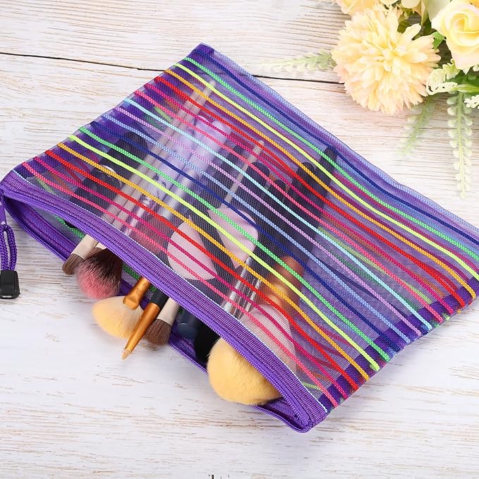 PATIKIL Mesh Zipper Pouch, 12 Pack Nylon A5 Size Pen Pencil Case Document Toiletry Cosmetic Makeup Zipper Travel Pouch Organizer for Office, Purple