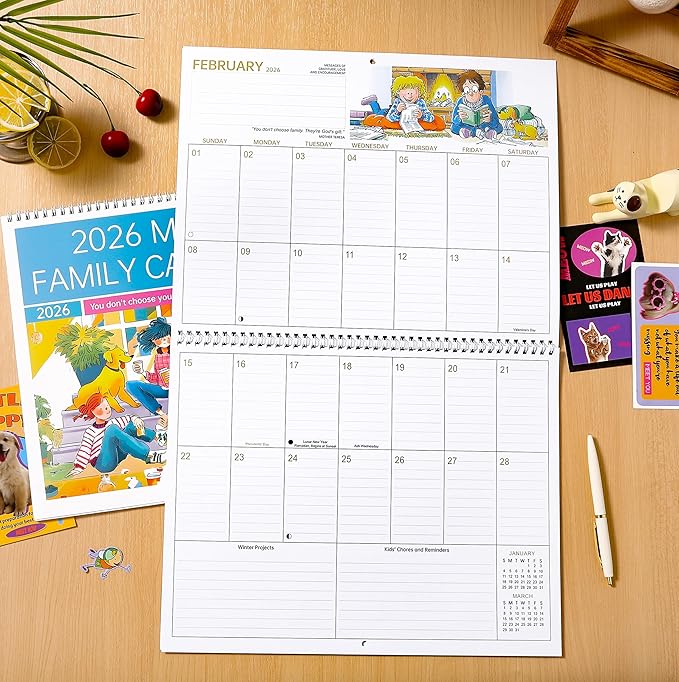 2026 Moms Calendar - Mom's Family Organizer & Calendar 2026, 14.6''x 23'', Jan 2026 to Dec 2026 Hanging Wall Calendar, Larger Grid, Back Pocket, Stickers