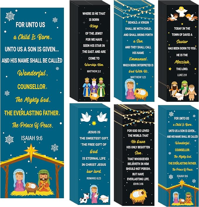TICIAGA Christmas Bible Verses Bookmarks - 60PCS Christian Scripture Prayer Bookmarks Bulk for Kids, John 3:16 Religious Jesus Christian Book Marker for Sunday School, Christmas Gifts for Women