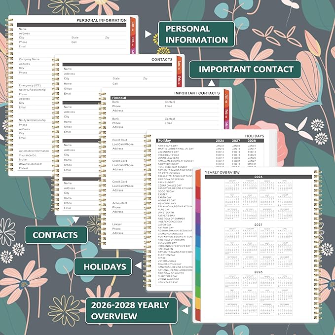 2026 Monthly Planner - January 2026 - December 2026, 9" x 11", Large Calendar 2026, 12 Months Planner with Monthly Tabs, Double Pockets, Spiral Binding