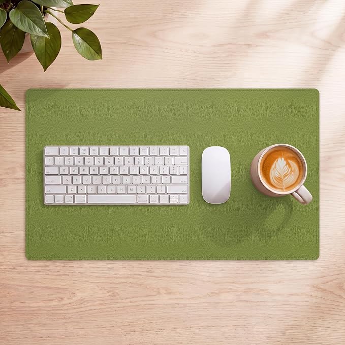 AFIING Cork Desk Mat, 35.4" x 17", Olive Green,Desk pad Protector | Dual-Sided Cork & PU Leather, Large Mouse Pad, Non-Slip & Waterproof