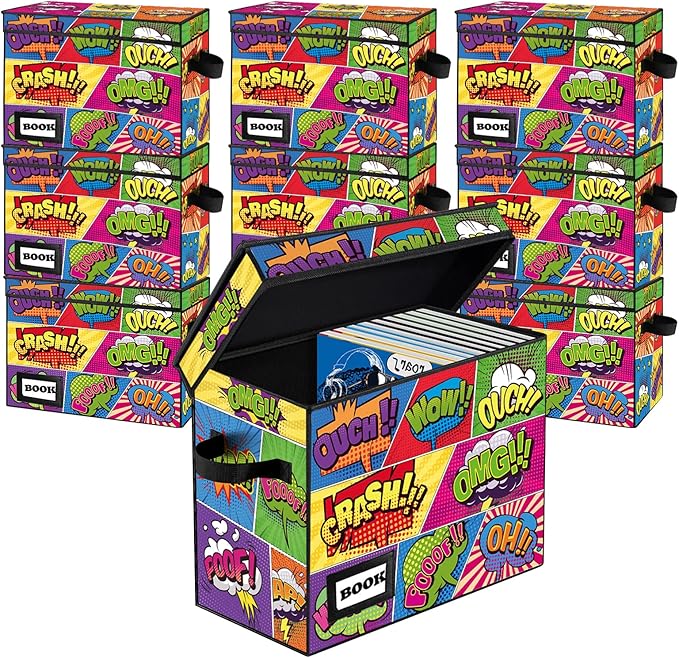 10 Pack Collection Comic Book Storage Boxes, Protector Organizer 15.8" X 7.8" X 11.8" Collapsible Short Box Holds 160-180 Comic Book Heavy Duty Bin Container Holder Shelf