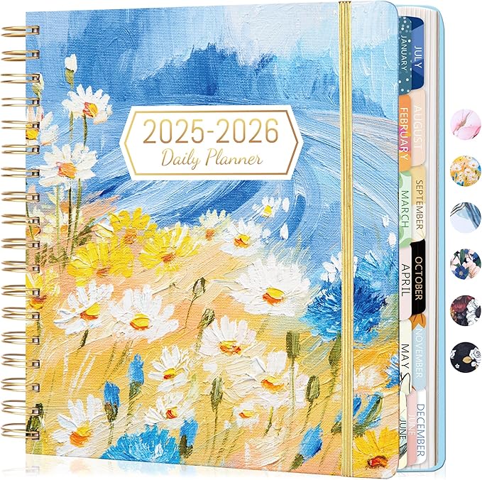 CAGIE 2026 Planner Weekly and Monthly 13 Month Hardcover Planner for Women with Pockets, Large Calendar with Stickers Tabs, Dec 2025–Dec 2026, 8.3" x 9.3", Daisy