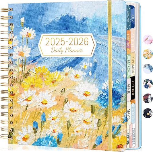 CAGIE 2026 Planner Weekly and Monthly 13 Month Hardcover Planner for Women with Pockets, Large Calendar with Stickers Tabs, Dec 2025–Dec 2026, 8.3" x 9.3", Daisy