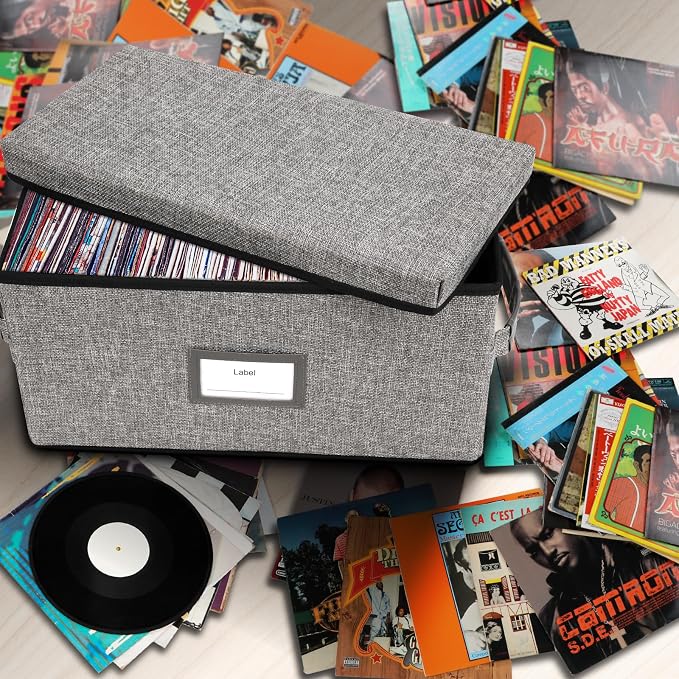Lukeline 7-Inch Vinyl Record Storage Boxes with Lids and Handles, Stylish and Practical LP Record Organizer for 100+ Single Records, Suitable for Living Room, Study, Concert Hall or Office