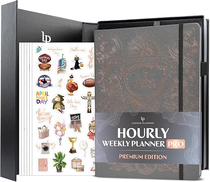 Legend Hourly Planner PRO Premium – Undated Schedule Planner with Time Slots – Weekly, Monthly & Daily Personal Organizer, A4 (Mystic Grey)