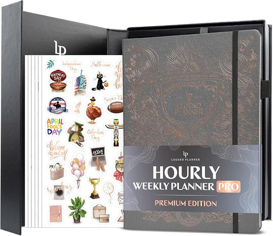 Legend Hourly Planner PRO Premium – Undated Schedule Planner with Time Slots – Weekly, Monthly & Daily Personal Organizer, A4 (Mystic Grey)