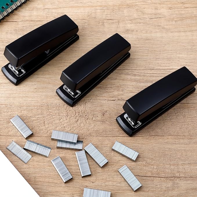 10 Pcs Staplers, Metal Desktop Staplers, Heavy Duty Office Stapler with 6000 Staples, 20 Sheet Capacity Standard Stapler for Home Desk Office(Black)