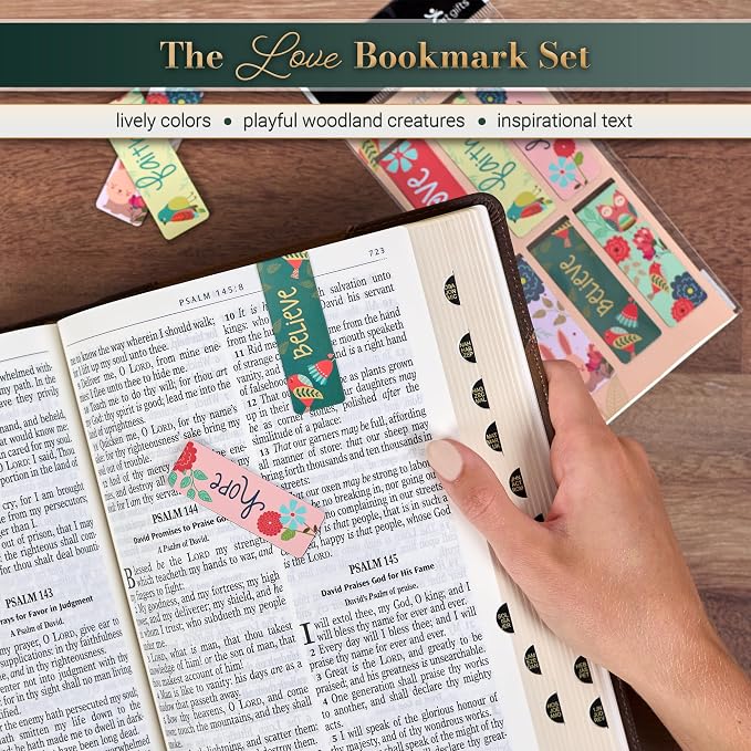 Christian Art Gifts Magnetic Scripture Bookmark Set with Encourangements Faith Hope Love Believe - Inspirational Floral Magnetic Bible Verse Pagemarker Set of 6 for Bibles and Books, Size 2.3” x 0.8”