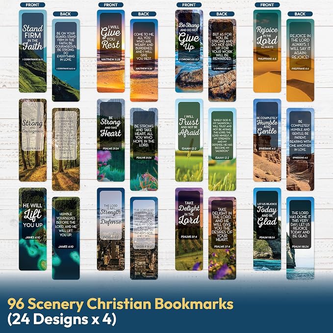 96 Bible Bookmark Pack with Bible Verses – Multiple Designs – Inspirational Christian Bookmarks for Women & Men – Bible Book Markers for Classroom, Bible Study, Church Supplies