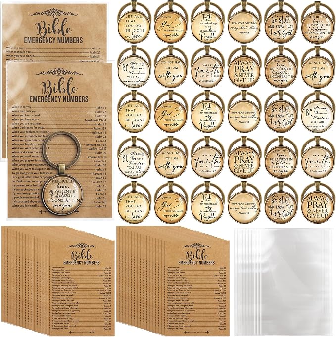 Tondiamo 40 Set Christian Fathers Day Keychain Gifts Bulk Bible Verse Religious Keychain Inspirational Keyring with Emergency Numbers Bookmarks Gifts for Graduation Stuffers Church Sunday School