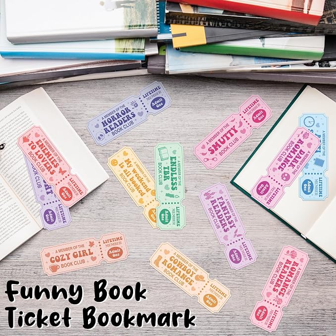 Laffact Colorful Book Club Bookmarks - 120Pcs Funny Ticket Style Reading Tracker, Cowboy Romance Dark Romance Designed Page Marker, Readers Accessory Bookish Gifts for Book Lover School Library Party