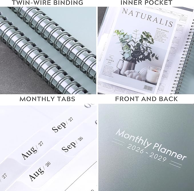 2026-2029 Monthly Planner/Calendar - 3 Year Planner 2026-2029, July 2026 - June 2029(36 Months), 9" x 11", 3 Year Calendar 2026-2027 Monthly Planner with Tabs & Pockets, Great for Long-Term Planning - Grey