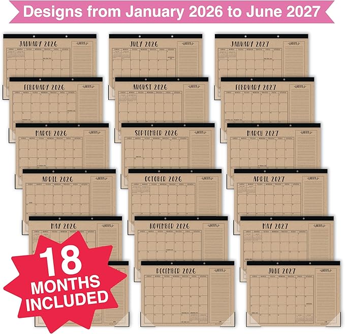 Hadley Designs Large Teacher Desk Calendar 2026-2027 - Desktop Calendar 2026, 18-Month Desk Calendars for Home, Office & Classroom, Cute Classroom Must Haves, Teacher Appreciation Gifts