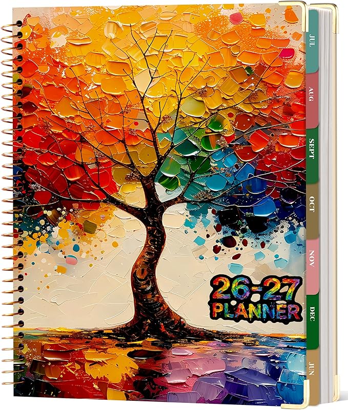 CAGIE Planner 2026-2027, 18 Month Weekly and Monthly Planner Calendar with Tabs, Jul 2026–Dec 2027, Large 8.5" x 11" A4 Hardcover Spiral Agenda Planner, Colorful Art Tree Design for Home, Work, School and Teacher