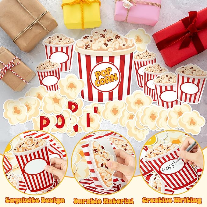 134Pcs Back to School Popcorn Bulletin Board Classroom Decoration Cute Popcorn Boxes Cutouts Name Tags Boarder Trim Back to School Popping Party Classroom Chalkboard Wall Door Decor Supplies