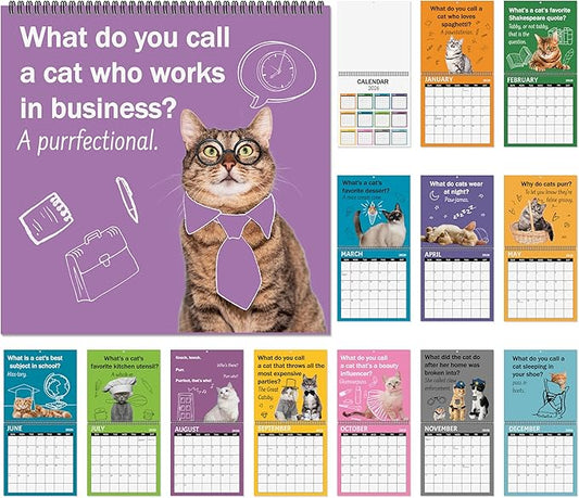JAPBOR Cute Cat Calendar 2026 - Funny Cats Joke Pun Wall Calendar, 12 Months Hanging Planner with Thick Paper, Animals Weekly Monthly Home Office Organizer for New Year Christmas Gifts (11" x 11")