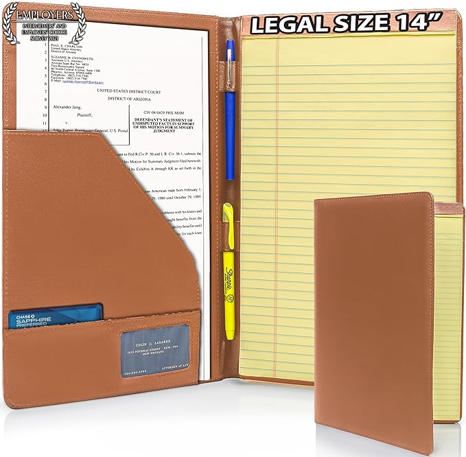 Legal Size Padfolio, 8.5 x 14 Inch Portfolio Folder for Legal Pad, Professional Padfolio for Job Interviews, Business Meetings, and Attorneys (Saddle Tan) (3 Pack)