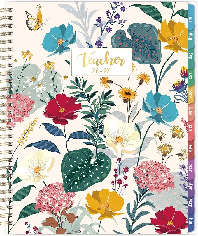 2026-2027 Teacher Planner, JUL 2026 - JUN 2027, Lesson Planner 2026-2027, 8.5" x 11", Colorful Monthly Tabs, Spiral Bound
