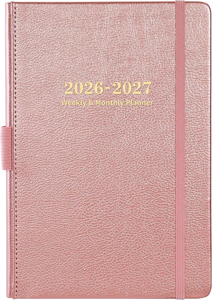 Planner 2026-2027 - Weekly and Monthly Planner with Stickers, 5.7" X 8.2", July 2026 - June 2027, 2026-2027 Calendar Planner, Pen Holder, Inner Pocket, 44 Notes Pages - Rose Gold