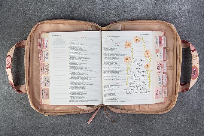 DiverseBee Bible Cover with Handles, Zippered Bible Carrying Case for Women and Girls, Bible Tote Bag for Kids, Book Cover Accessories, Christian Gifts 7.5 x 10 x 2.5in (Pomegranate)