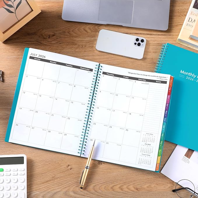 Artfan Monthly Planner/Calendar 2026-2029 - Jul.2026 - Jun.2029, 9" x 11", 3 Year Monthly Planner 2026-2029 with 36-Month Calendar + Colorful Tabs + Pocket - Teal
