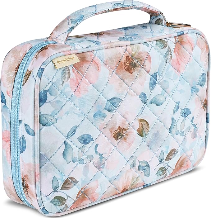 Quilted Bible Case for 6.5 X 9.5 inch Books, Bible Carrying Case for Women, Blue Bible Cover