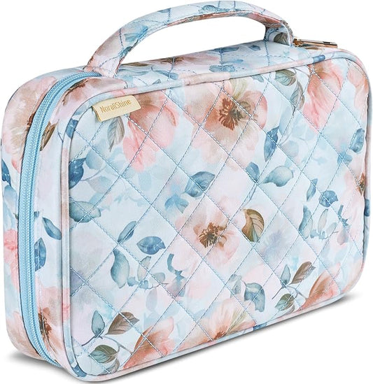 Quilted Bible Case for 6.5 X 9.5 inch Books, Bible Carrying Case for Women, Blue Bible Cover