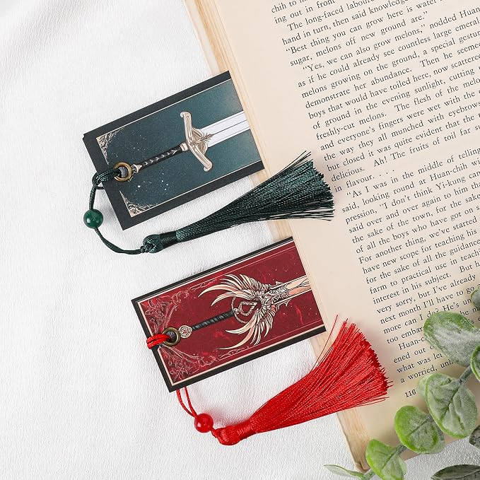 Fantasy Sword Bookmark Gifts - 4 Pcs Cool Vintage Bookmarks with Tassels Paper Anime Book Marks Office Home Supplies Gift for Reading Lovers Novel Fans Writers Kids Men Teacher Students Reader