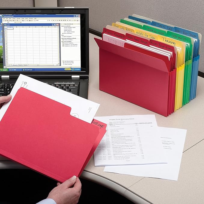 Smead SuperTab File Folders, Oversized 1/3-Cut Tab, Letter Size, Assorted Primary Colors, 24 per Pack (11956)