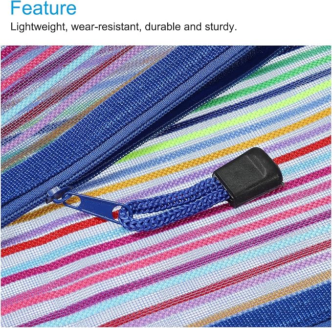 MECCANIXITY Mesh Zipper Pouches, A5 Colorful Pencil Case Document File Bags Storage Organizer for Office Supply Travel Accessory, Blue Pack of 6