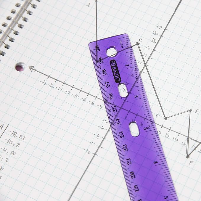 BAZIC Products Jeweltone Plastic Ruler, 12-Inch 30-Centimeters | Dual Inches Centimeters Scale | Set of 4 Metric Measuring Rulers for Classroom, Office, and Home Use