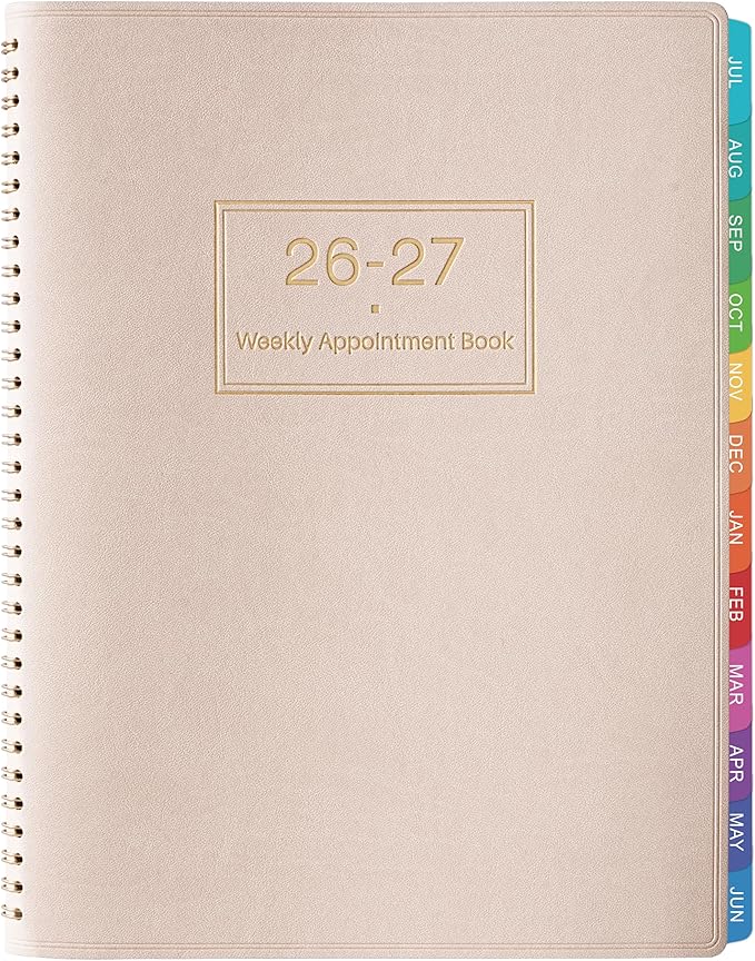 Appointment Book 2026-2027 - Daily Hourly Planner 2026-2027, July 2026 - June 2027, 8.5" x 11", 26-27 Weekly Appointment Planner with 15-Minute Interval, Flexible Soft Cover, Colorful Tabs - Off-White