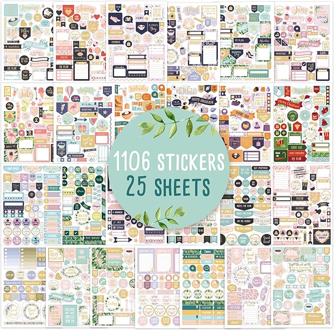 Aesthetic Greenery Planner Stickers for Fun Planning - 1100+ Stunning Gold Foil Monthly Designs - The Perfect Scrapbook Sticker Accessories to Enhance Your Daily Calendar and Planner Journaling