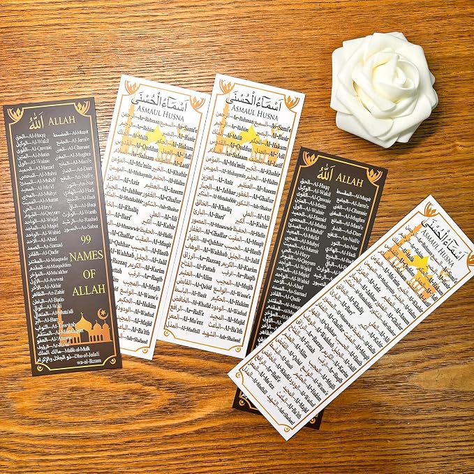 100 Packs 99 Names of Allah Bookmark Arabic English Islamic Bookmarks Reflecting on The Names of Allah Ramadan Eid Gifts Bulk Quran Muslim Islamic Arabic Gifts for Women Men Quran Learning