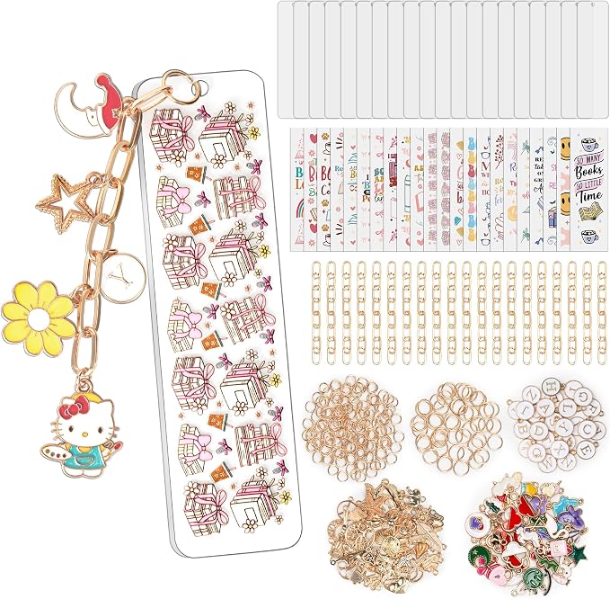 388 Pcs Bow Acrylic Bookmark Blanks(2mm) Thicken 20 DIY Bookmark Making 22 Bow UV DTF Sticker 126 Charms 20 Extender Chains and 200 Jump Ring Suitable for DIY Crafts Gifts