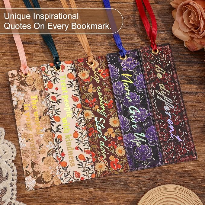 10 PCS Inspirational Floral Bookmarks, Flower Paper Bookmark Set, Women Motivational Book Mark for Women Girls Reading Lovers Teachers Gift