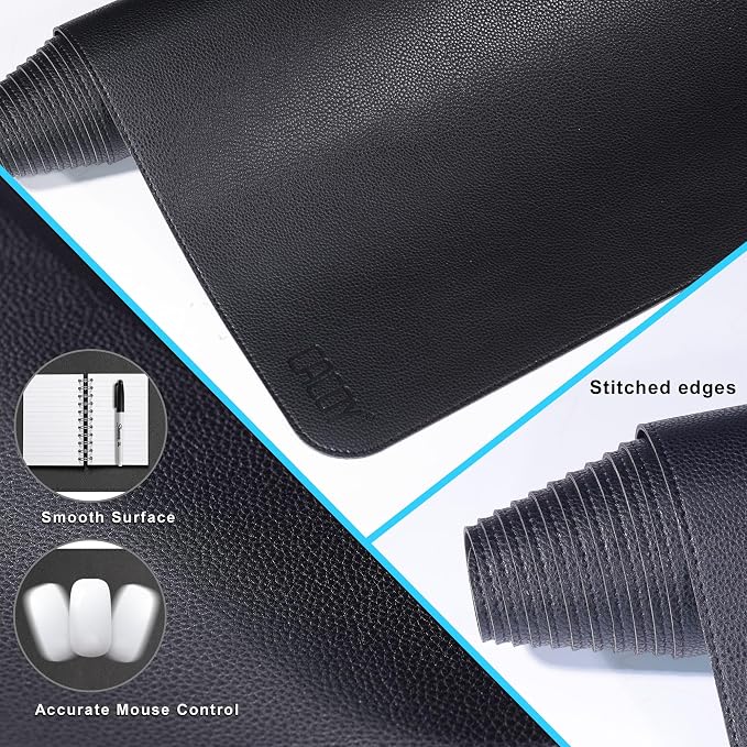 Cacoy 66.9" x 35.4" Leather Desk Mat, Large Computer Mouse Pad, PU Leather Desk Blotters Pad Protector, Extended Desk Mats on Top of Desks, Waterproof Desk Writing Pad for Office and Home (Black)