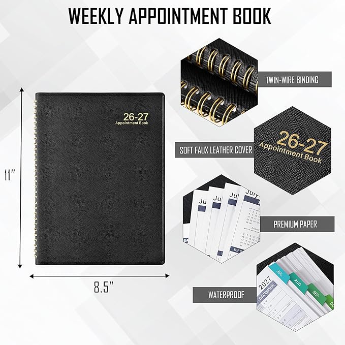 2026-2027 Appointment Book/Planner - 53 Weeks Daily Planner 2026-2027, July 2026 - June 2027, 9" x 11" Daily Hourly Planners with 15-Minute Increments, Flexible & Soft Cover