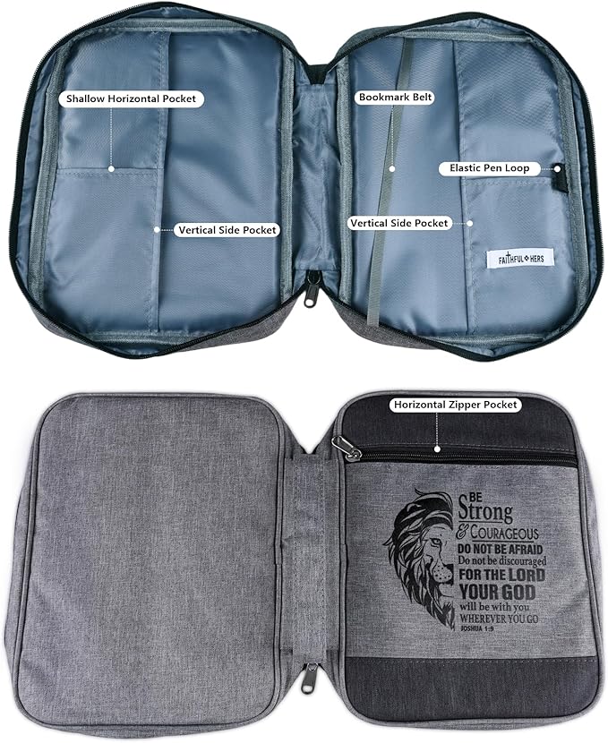 Faithful Hers Bible Cover for Mens Bible Case with 6 highlighters Lightweight Nylon Carrying Bag Multifunction Church Study Book Carrier with Handle Christian Gifts