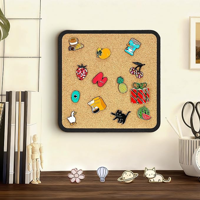 4pcs Rounded Square Pin Display Cork Board - 7.9x7.9 inch Enamel Pin Board for Brooch and Pin Collection Display, Ideal for Home, Office and School Decor