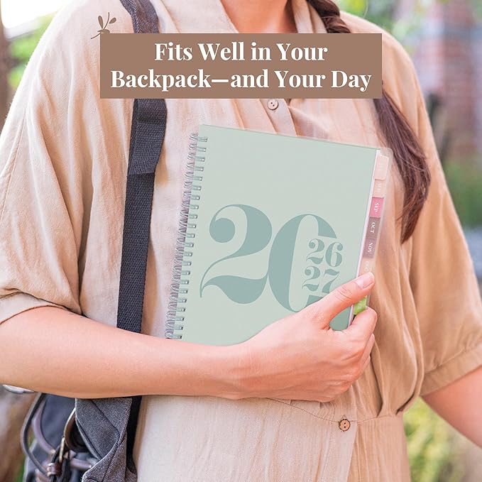 Rileys Academic Planner 2026-2027, Daily, Weekly & Monthly Planner, July 2026 - June 2027, Student Notes Pages, Twin-Wire Binding, Weekly Agenda for School & Work (8 x 6-Inches, Typographic, Green)
