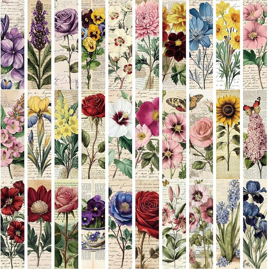 30PCS Nature Pictures of Flowers Paper Bookmarks for Book Lovers, Vintage Aesthetic Bookmark Simple Style Book Accessories Natural Style Book Marks,Boxed Bookmarks Set as Gifts for Students