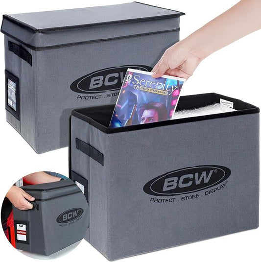 BCW Comic Book Storage Box - 2 ct | Foldable Case | Each fits 125-150 Sleeved and Boarded Comic Books | Comic Book Storage For Silver, Bronze, and Current Comics (2 Pack, Gray)